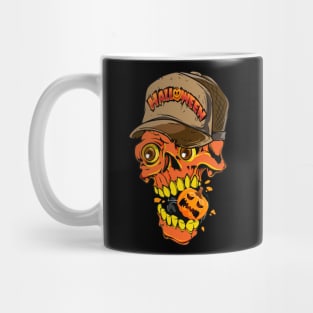 Funny Halloween Skull That Eats Pumpkin Mug